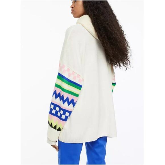 H&M Divided Women's Cream Patterned Oversized Jacquard Knit Jumper Size XS - Picture 2 of 6